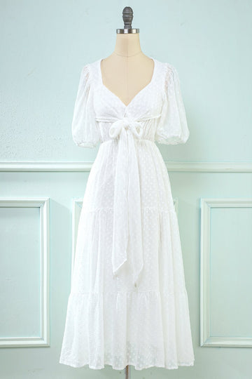 Vestido branco midi babydoll